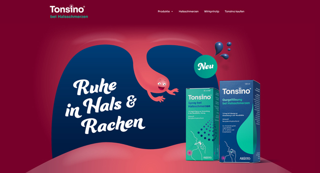 Aristo Pharma launcht neue Marke gegen Halsschmerzen - Aristo Pharma führt die neue Marke Tonsino ein - Quelle: Screenshot / Aristo Pharma