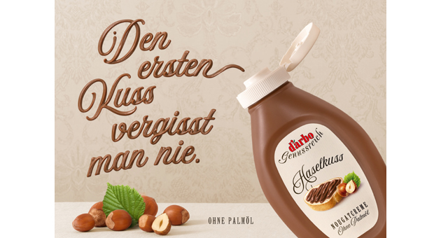 Darbo launcht Nougatcreme - 'Den ersten Kuss vergisst man nie' lautet das Motto der Kampagne für Darbo Haselkuss - Quelle: Darbo