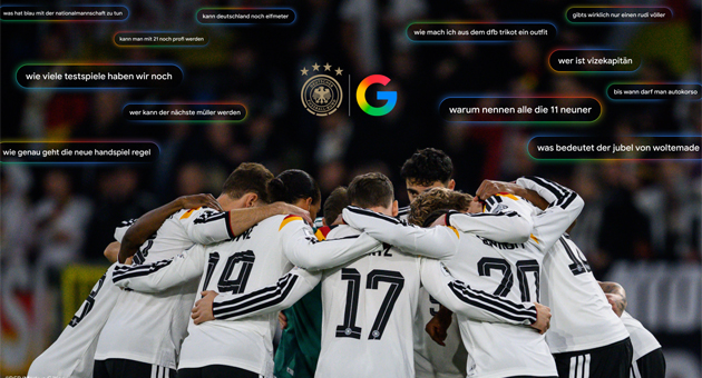 Google wird Partner des DFB-Teams und setzt auf KI im Fan-Erlebnis - Die neue Partnerschaft von Google und DFB stellt die Fans und ihre Fragen in den Mittelpunkt – Quelle: Jung von Matt Sports