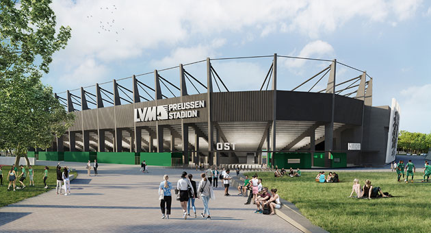 LVM Versicherung ist Hauptpartner des Zweitligisten SC Preußen Münster - Nach dem Umbau wird die neue Arena LVM-Preußenstadion heißen - Quelle: Hellmich Gruppe / Architektur Concept