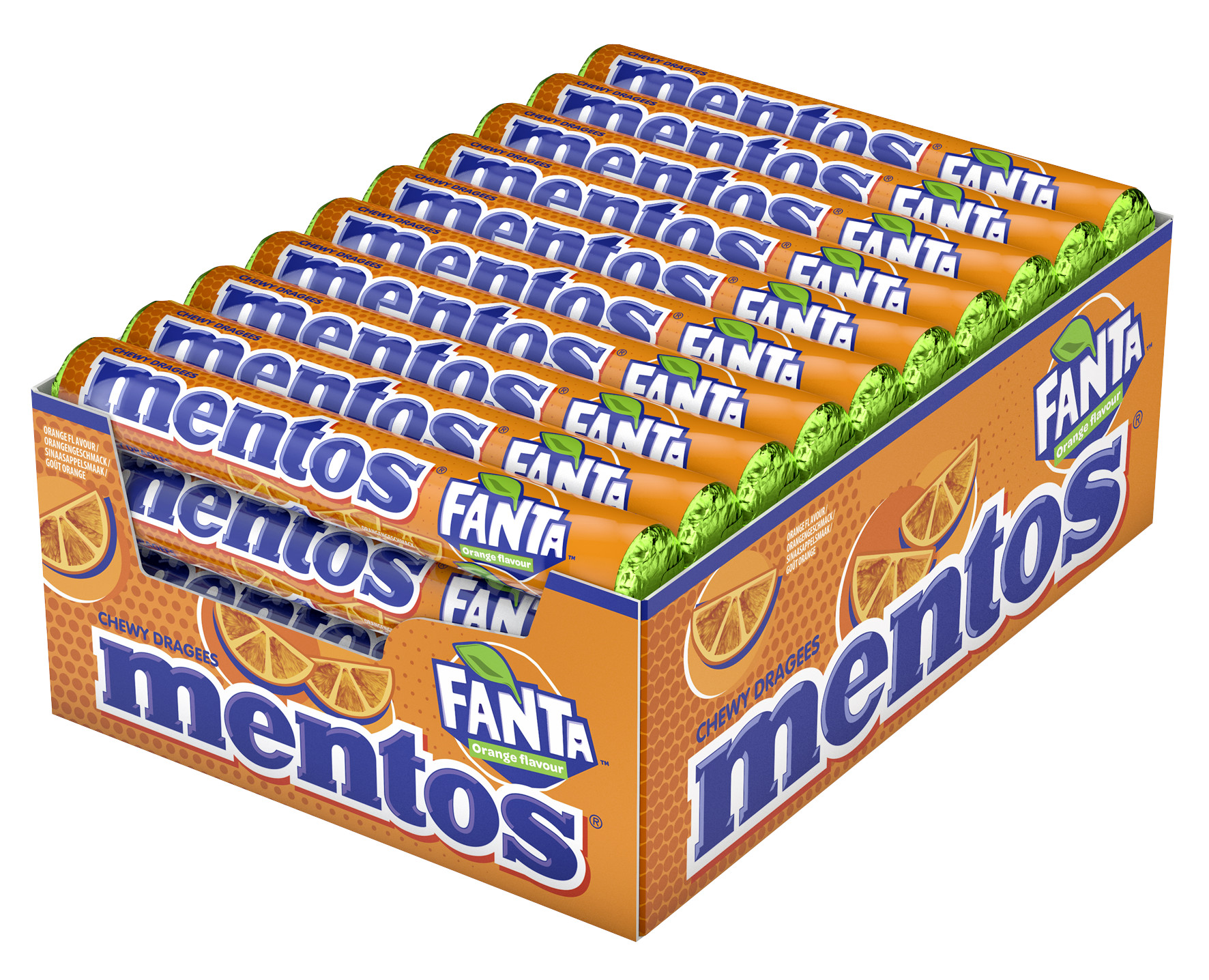 Mentos kooperiert für Kaubonbons mit Fanta - Den Fanta-Kauspaß gibt es unter anderem auch im 2er-Pack. Quelle: CFP Brands Süßwarenhandels GmbH & Co. KG