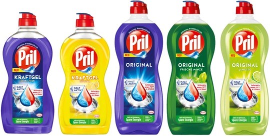 Pril mit neuer Formel und Verpackungsmaterial aus dem Gelben Sack -